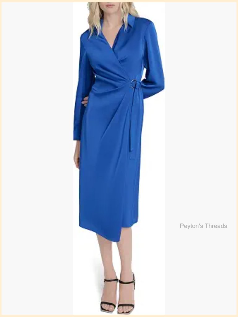Long Sleeve Collared Neck Midi Wrap Dress With Drawstring Tie